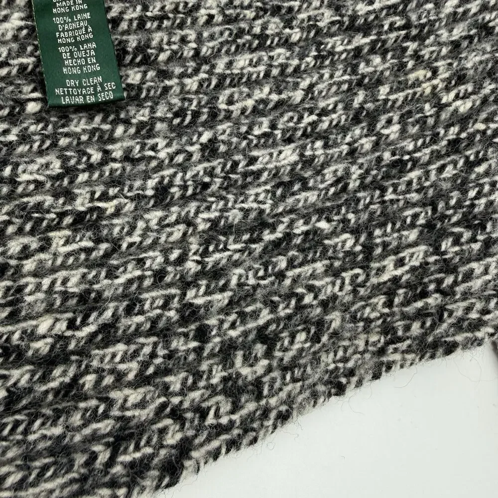 Lauren Ralph Lauren 100% Lambswool Knit Scarf Black Gray Ivory 60” Classic VTG